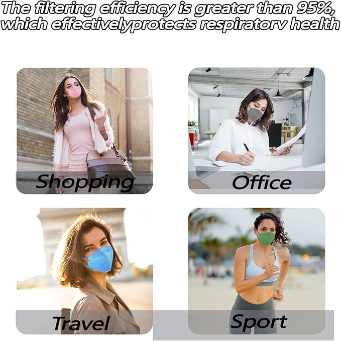 50pcs KN95 Face Mask 5 Layer Cup Dust Safety Masks Filter Efficiency≥95% Breathable Elastic Ear Loops Masks