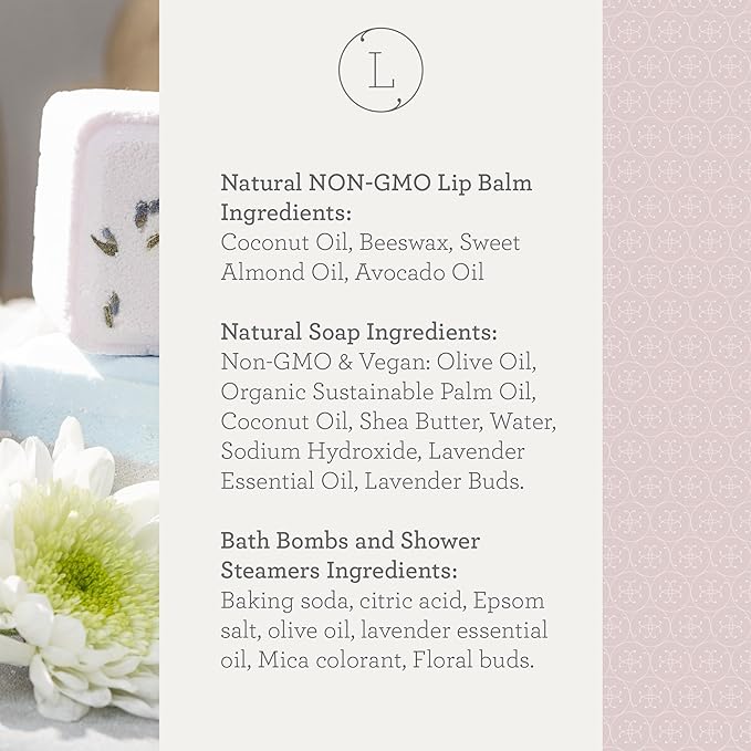 Lizush Luxury Spa Gifts for Women - 6 Piece Lavender Gifts for Her, Gift Baskets for Women, Body Care Set for Mom, Birthday Box, Self Care Spa Kit For Wife - Handmade in the USA