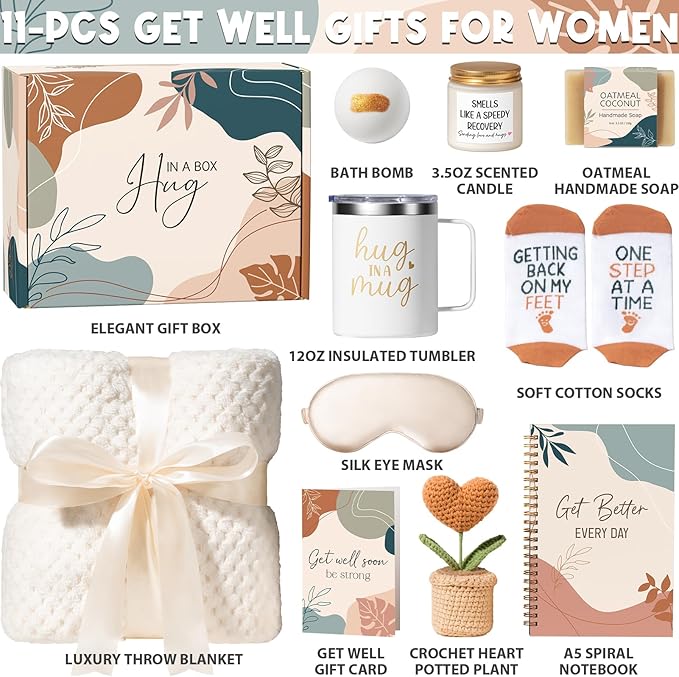 Get Well Gifts for Women After Surgery Recovery, Get Well Soon Gift Baskets for Women Chemo Care Package, Thinking of You Cancer Care Gifts for Sick Friends, Feel Better Encouragement Comfort Gift Box