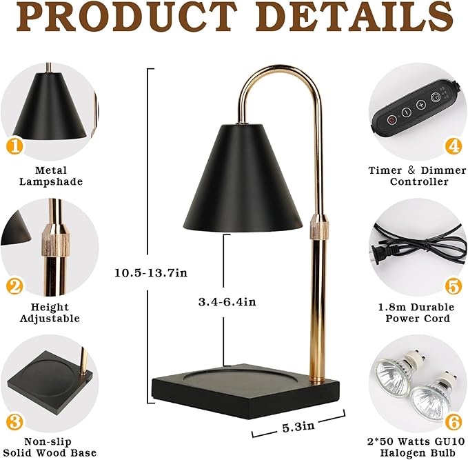 Candle Warmer Lamp with Timer Dimmer, Electric Candle Lamp Warmer for Bedroom Decor, Christmas Gifts for Women, Mom, Adjustable Metal Candle Lamp, Mom Gifts, Home Decor for House Warming Gifts, Black
