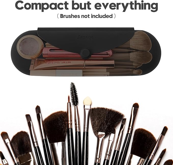 Silicone Makeup Brush Holder，Travel Makeup bag-Soft Portable Cosmetic Face Brushes Holder，Large Travel Makeup Brush Case with Anti-Fall Out Magnetic Closure