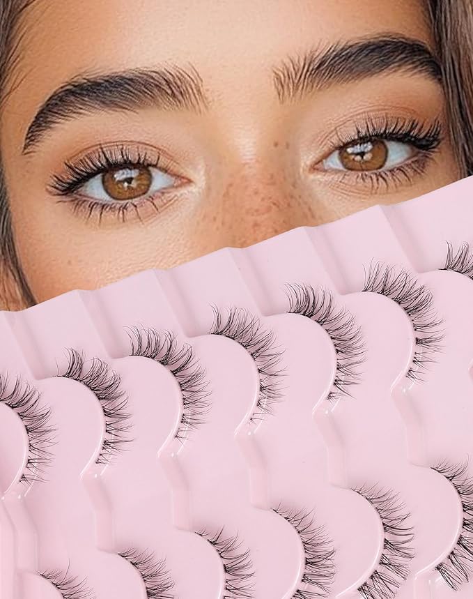 Frihappy Eyelashes Natural False Eyelashes Wispy Eyelashes Natural Look Eye Lashes Wispy Fake Lashes Clear Band Lashes FRH-21