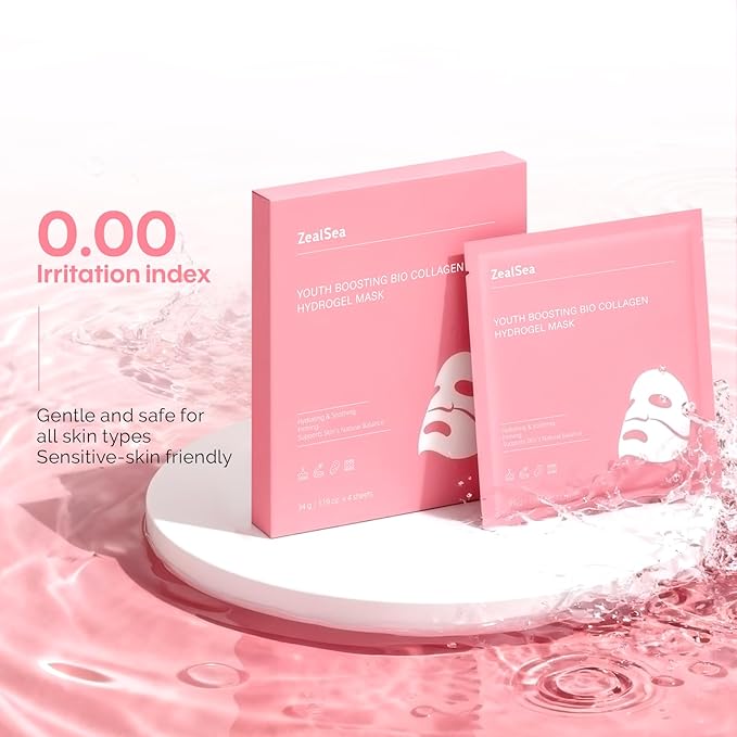 ZealSea Bio Collagen Wrapping Hydrogel Face Mask, Overnight Jelly Gel Sheet Mask for Glass Skin, Deep Hydration, Pore Care, Elasticity Improvement, Firming, Advanced Facial Skincare Solution, 4 Pack