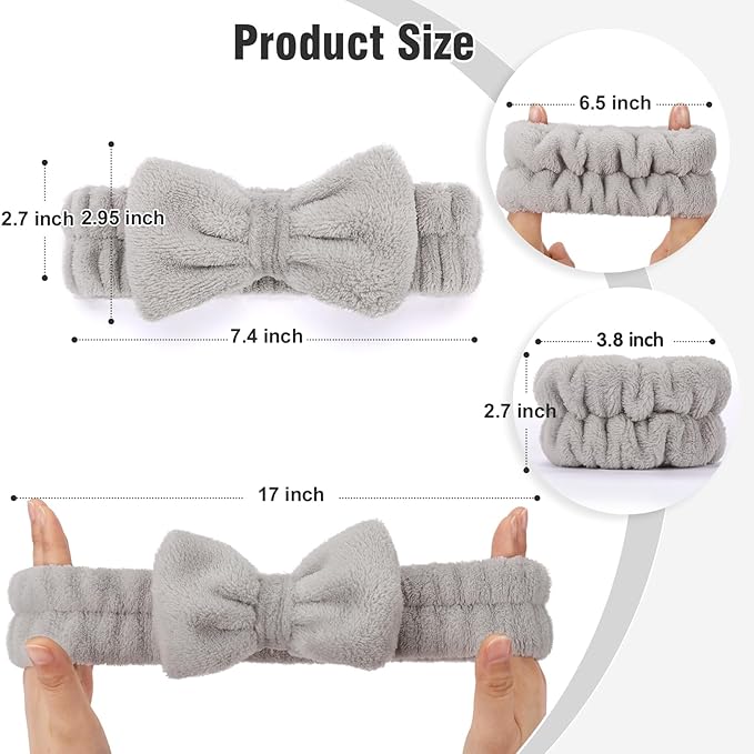 Spa Headbands for Women with Wristband Set: Facial Makeup Headbands for Girls & Teens - Soft Coral Fleece Elastic Hair Wraps with Wrist Accessories for Washing Face Shower Bath Beauty Skincare Gifts