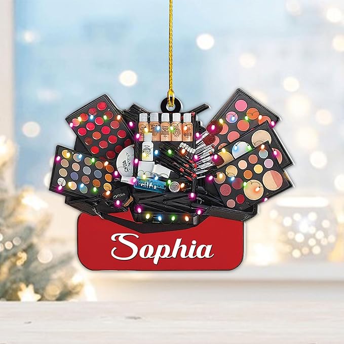 Personalized Makeup Tools Christmas Ornament 2025, Makeup Box Christmas Ornament Gift for Makeup Artist, Christmas Tree Decor for Makeup Shop, Gift for New Makeup Coworkers (Makeup 9)