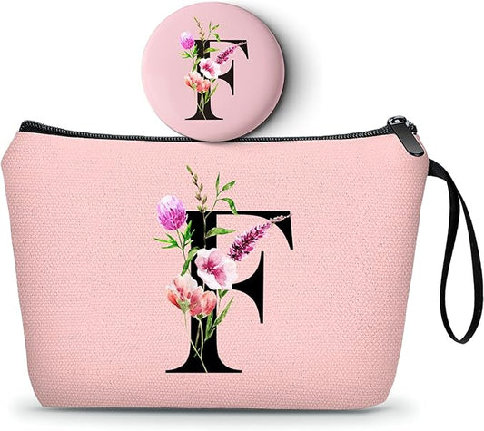 Birthday Thank You Appreciation Monogrammed Gifts for Mom Aunt Teacher Sister Friend Coworkers Bride Bridesmaid Makeup Cosmetic Bag with Mirror Mothers Day Christmas Graduation F