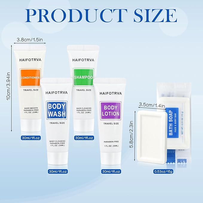 10 Pcs 5-IN-1 Hotel Soaps and Toiletries Bulk Set,5-Piece Set Mini Bulk Travel Size Toiletries Set 1 oz each Shampoo,Conditioner, Body Wash and Lotion,0.53 oz Soap Hotel Supplies for Guests,Homeless