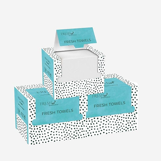 FRESH TOWELS Disposable Face Towels, Makeup Removal Face Towelettes & Dry Wipes, 150 Ct, 3 Packs