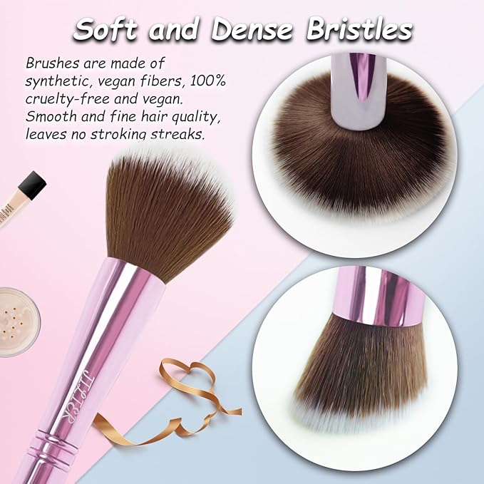 4 in 1 Makeup Brush Set, Travel Makeup Brushes with Case, Foundation Brush/Blush Brush, Eyeshadow Powder Brush,Concealer Brush (pink-silicon brush holder)