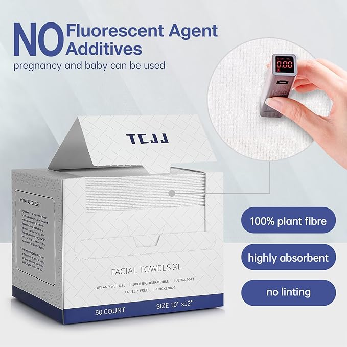 Disposable Face Towels, Clean Towels XL, 100% USDA Biobased Face Towel, Dry Wipes for Women Sensitive Skin Cleansing, Skincare and Makeup Remover, 10"×12" Extra Large Soft Faces Towe, 50 Ct /1 Pack