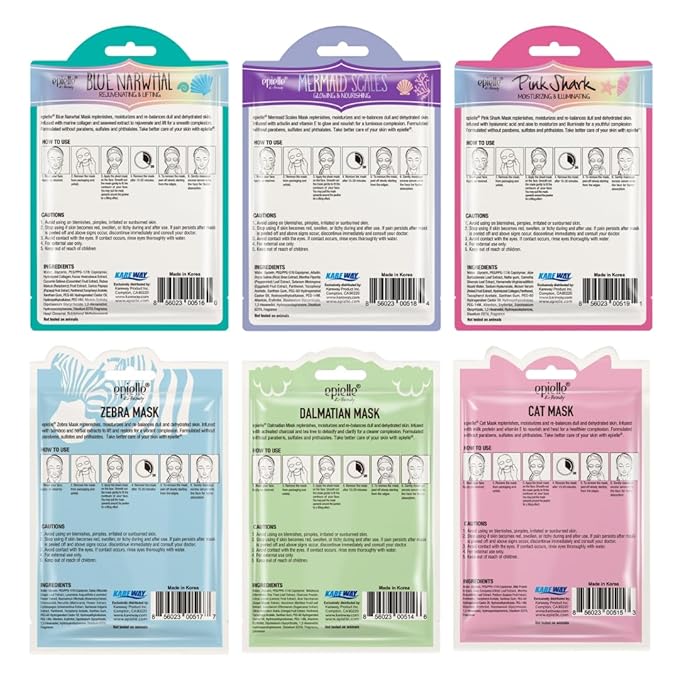 Epielle Animal Character Sheet Masks 12 Pack, Moisturizing & Rejuvenating Face Mask with Hyaluronic Acid & Vitamin E, Korean Skin Care, Girls Spa Party Favors, Sleepover, Self Care Gifts for Women