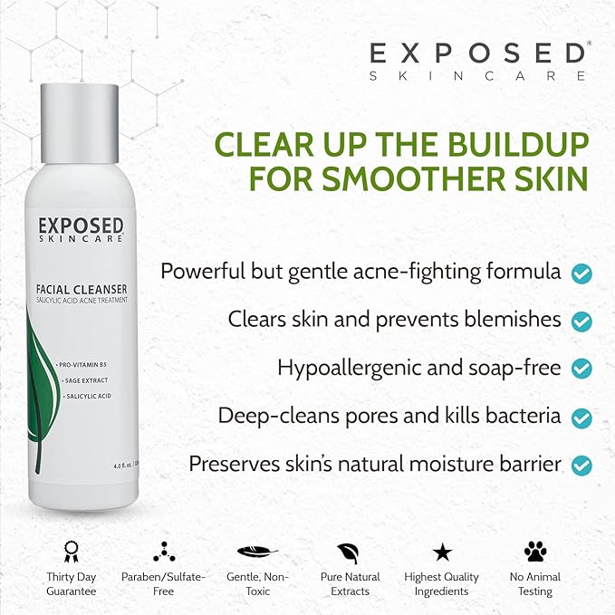 Exposed Skin Care Acne Facial Cleanser – Gentle Salicylic Acid Face Wash for Acne-Prone Skin – Pore Clarifying Wash for Teens & Adults, All Skin Type