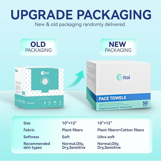 Ditoi Disposable Face Towels,Ultra Thick Face Towelettes XL, Lint-Free Facial Wipes for Makeup Removal,10"×12", 300 Count (6 Pack),Pearl-textured