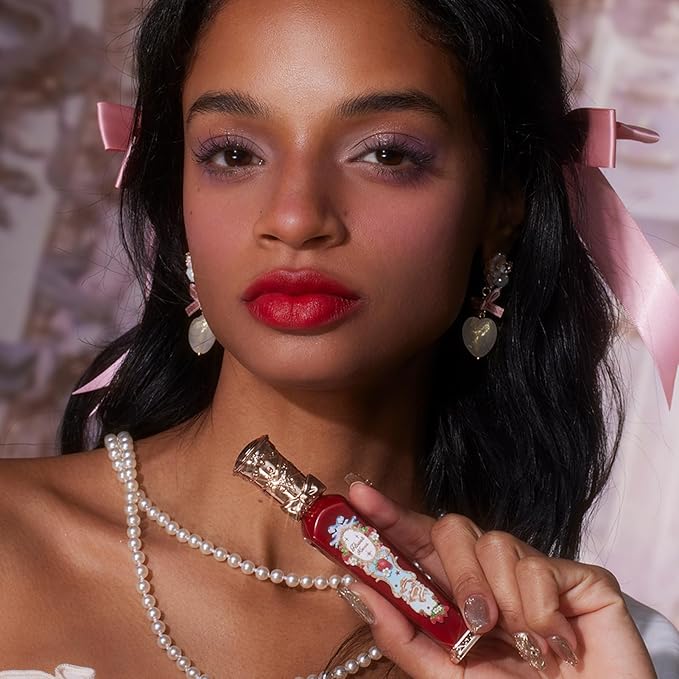 Flower Knows Strawberry Rococo Cloud Lip Cream,Velvety Matte Liquid Lipstick,Red Lipstick,Long Lasting Lip Stain,Kiss-proof Blurred Lipstick for Girls&Women,0.12 Fl Oz(S09 Strawberry Crown)