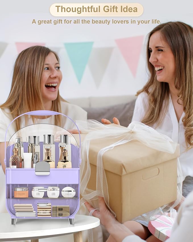 Makeup Organizer, Skincare Holder Bathroom Counter Organizer, Storage Box Cosmetic Display Cases, Teen Girl Gifts Trendy Stuff Make up Organizers for Vanity, Dresser, Countertop (purple)