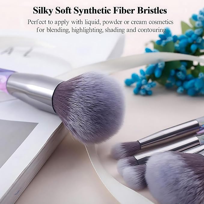 Kingtree Makeup Brushes Set, 10PCS Crystal Makeup Brushes Premium Synthetic Powder Foundation Concealer Eye Shadow Brush, Professional Face Eye Make Up Brushes for Girls Women