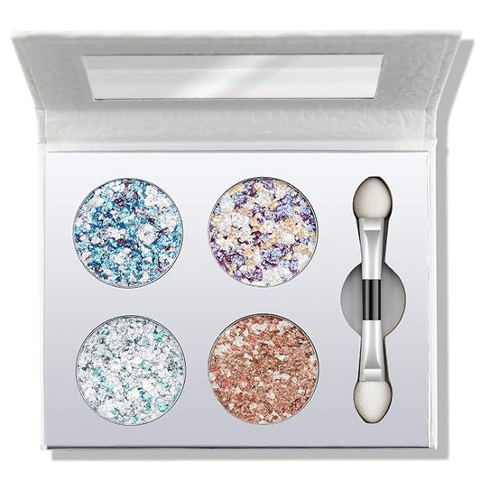 Color Nymph Glitter Eye Makeup Palette | Holographic Eyeshadow Pallet with ALL Duochrome Shimmer Shades | Travel Size Eye Shadow Palette with Mirror & Brush | Highly Pigmented & Long-Lasting (Prisma)
