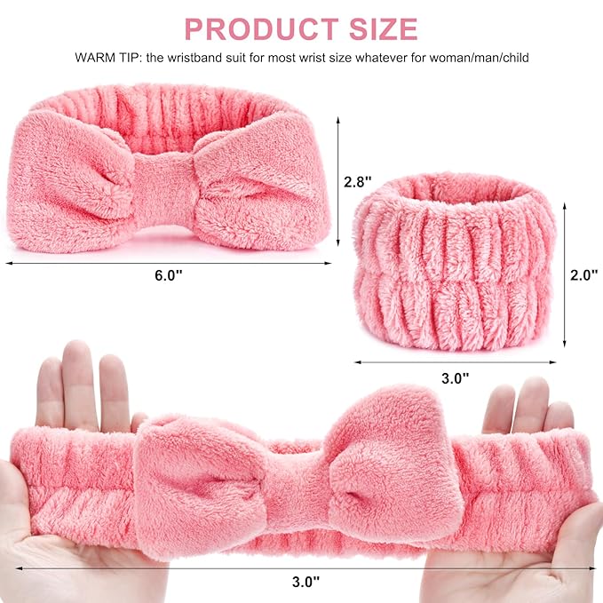 6Pack Headbands and Wristband Set for Washing Face, Spa Skincare Makeup Headband, wrist bands and hair band for face wash, for Women and Teen Girl skincare tools Gifts