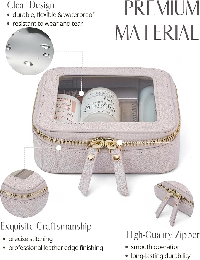 Popvibe Clear Makeup Bag Travel Cosmetic Case Transparent Toiletry Bag with Zipper, Portable Make Up Organizer Traveling Compact Car Bag for Essentials