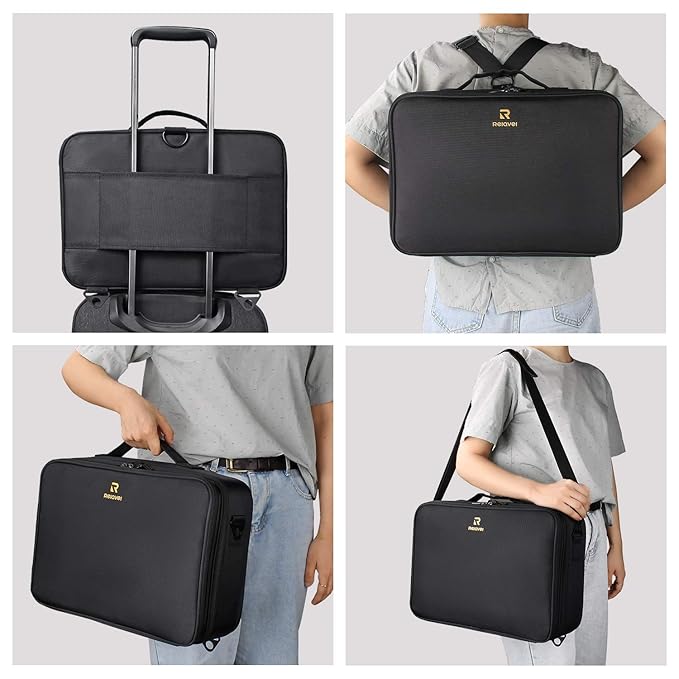 MONSTINA 16.5'' Large Capacity Makeup Case 3 Layers Cosmetic Organizer Brush Bag Barber Train Case Makeup Artist Box for Hair Curler Hair Straightener Brush Set and Cosmetics