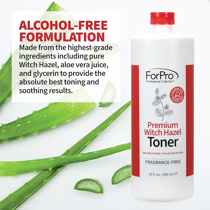 ForPro Premium Witch Hazel Toner, Alcohol-Free, Naturally Soothe, Tone & Hydrate Skin, Vegan, Fragrance-Free, 32 Fl Oz