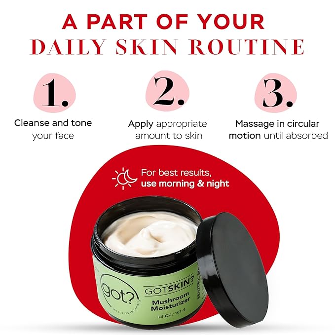 Got? Mushroom Moisturizer - Lightweight Hydrating Cream Infused with Reishi, Chaga, Cordyceps and Lion’s Mane Mushroom Extracts, Shea Butter, Vitamin E, and Essential Oils - 3.8 oz