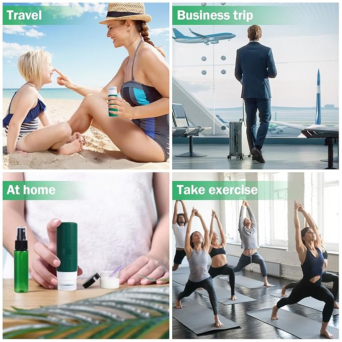 GLAMFIELDS Travel Bottles for Toiletries,TSA Approved 3.3oz Size LeakProof Silicone Toiletry Containers for Shampoo, Conditioner,Easy to Squeeze，Portable Travel Essentials for Lotion(18 Pack) Green