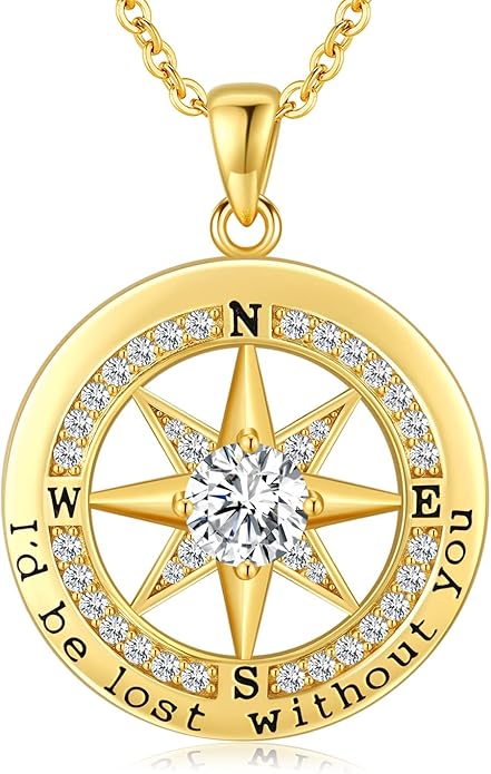 S925 Necklace Gift for Wife |Compass Jewelry |Women Anniversary |Sterling Silver |Girlfriend Birthday Gifts for Her Valentines |I'd be Lost without You |Jewel 18K Gold