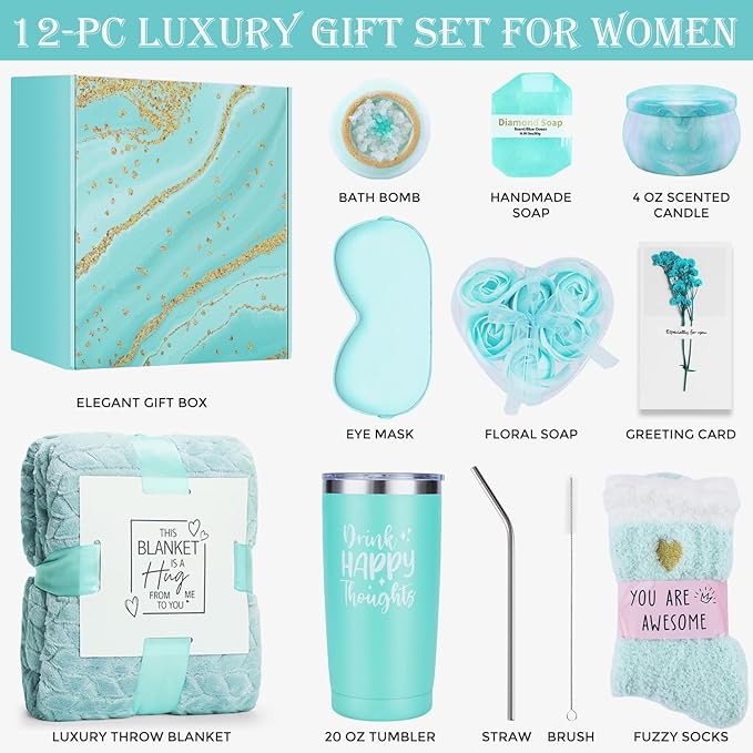 Gift Baskets for Women, Best Birthday Gifts Box, Self Care Gift, Care Package, Get Well Soon Gifts Kit, Unique Ideas Present for Mom Girlfriend Her Sister Wife Friends Woman - Ocean Spa Gift Set