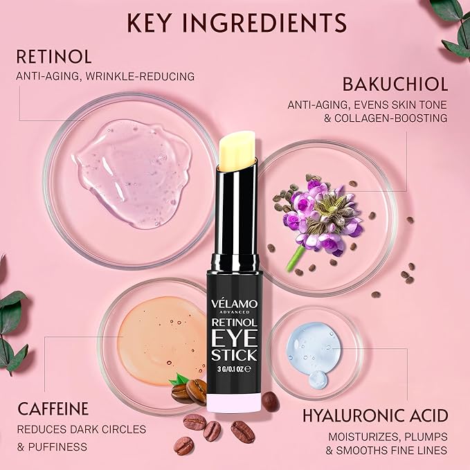 VELAMO ADVANCED Retinol Eye Stick Duo: Under Eye Cream for Dark Circles and Puffiness - Visibly Reduces Fine Lines Wrinkles Under Eye Bags in 4-8 Weeks, 2 Pcs Set