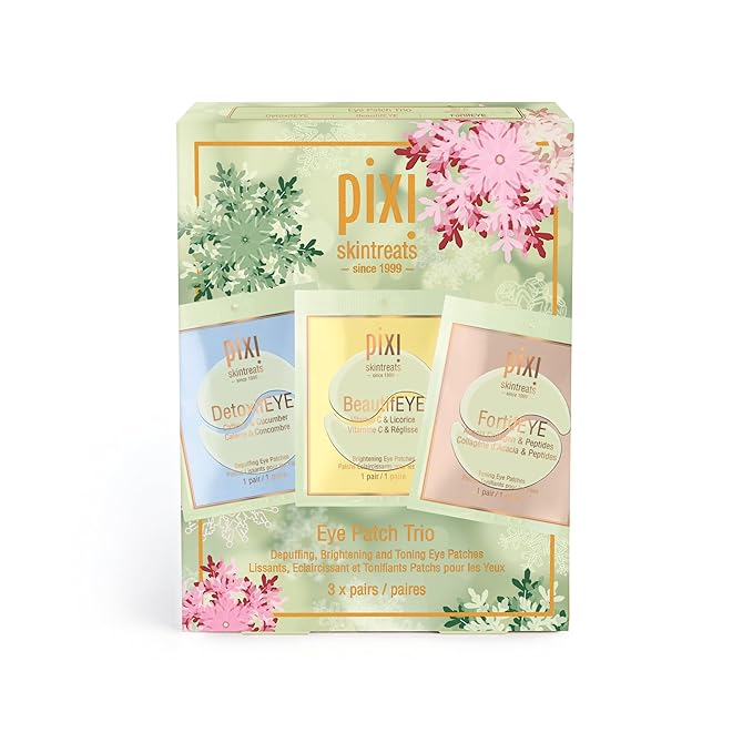 Pixi Beauty Holiday Eye Patch Trio | 3 Single Use Eye Patches for Depuffing, Hydrating & Toning Under-Eyes | 3 pairs, 6 patches