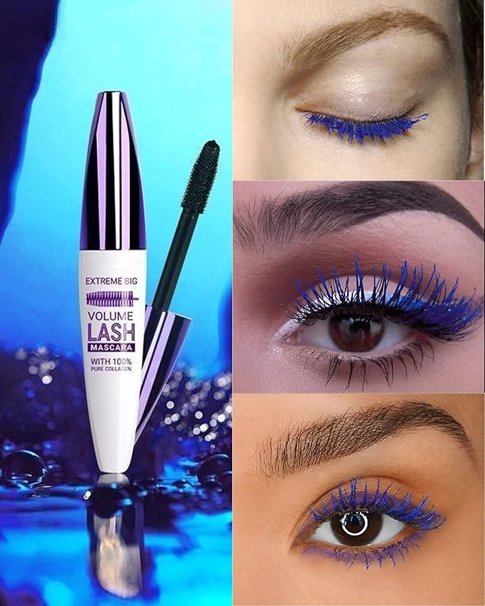 5D Blue Green Colored Mascara for Eyelashes-2 Colors Longlasting Waterproof Mascara Volume and Length,Curling Fiber rimel de pestañas,Christmas Makeup Gift for Women Girl Cosplay Party Stage Use