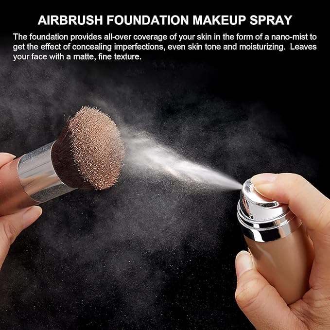 Airbrush Foundation Makeup Spray, Long Lasting Waterproof Full Coverage Foundation for Brighten, Concealer and Hydrating, Natural Matte Finish, Brush and Makeup Sponge Include, 2.36oz (#2 Beige)