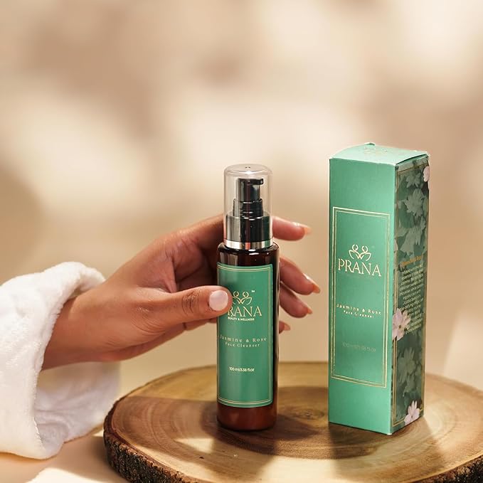 PRANA Rose & Jasmine Facial Cleanser - Natural Face Wash with Ayurvedic Ingredients, Jojoba & Rose Oil, Jasmine Oil & Cucumber - Anti-Aging & Brightening Face Wash - Vegan, Cruelty-Free - 100ml