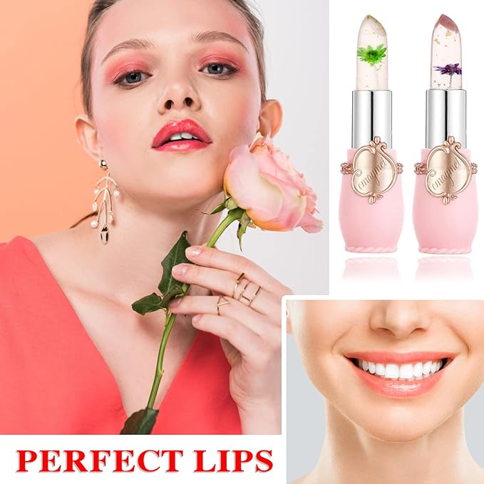 2 Pack Crystal Jelly Flower Lipstick,Magic Temperature Color Change Lip Gloss Lip Stick PH Clear Magic Lipstick Long Lasting Nutritious Moisturizing Lip Balm（Set C）
