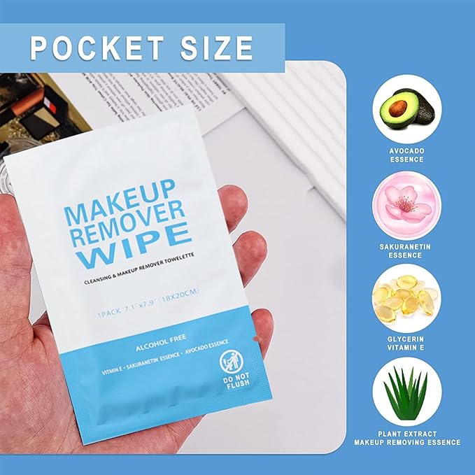 Makeup Remover Wet Wipes Individually Wrapped, 200 Pack Individual Wet Wipes, Clean Face Quickly, Wet Wipes Bulk for Makeup, Perfect for Travel, Hotel, Large Parties