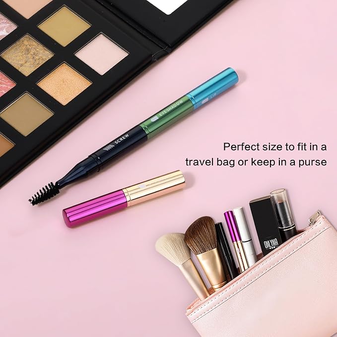 Simarro 4 in 1 Makeup Brush Set, Portable Travel Size Make Up Brushes - Detachable Eyeshadow, Eyebrow, Screw, Lip Brush for Foundation, Concealer, Powder Liquid (Multicolor)