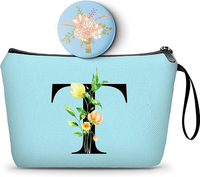 Women Birthday Unique Bride to be Bridal Shower Initial Gifts for Mom Sister Friend Her Teacher Aunt Makeup Cosmetic Bag with Mirror Mothers Day Christmas Graduation T