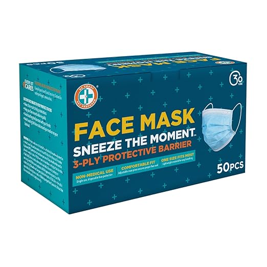 Be Smart Get Prepared 50 pcs FACE MASK, 3 Ply Protective Barrier, Single Use, Disposable Earloop – Home, Travel, Office, School, Work, Outdoors