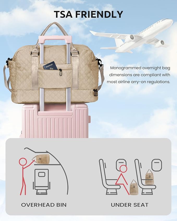 Granddaughter Birthday Gift-Kids Travel Bags with Shoe Compartment, Personalized Weekender Bag, Monogram Overnight Bag for Women, Letter Travel Bag with Makeup Bag (Letter D)