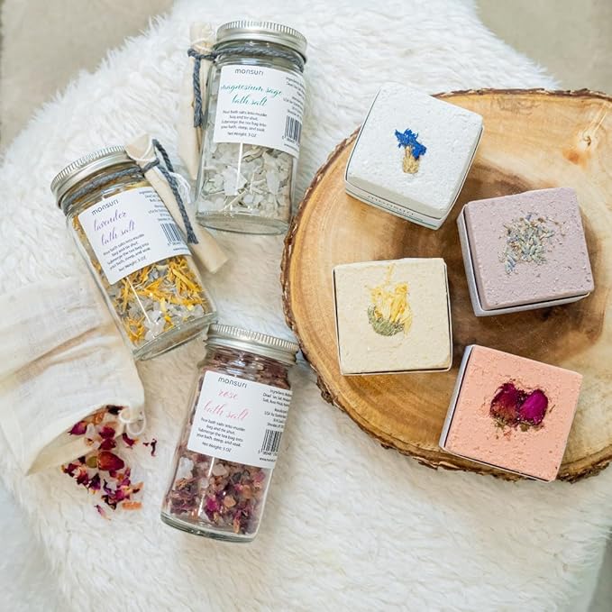 Luxurious Bath Gift Set for Women: Bamboo Bathtub Tray Caddy, Bath Spa Pillow, Bath Bombs & Bath Salts - Ultimate Spa Day Gifts for Women, Relaxation Gift Basket for Moms & Self Care