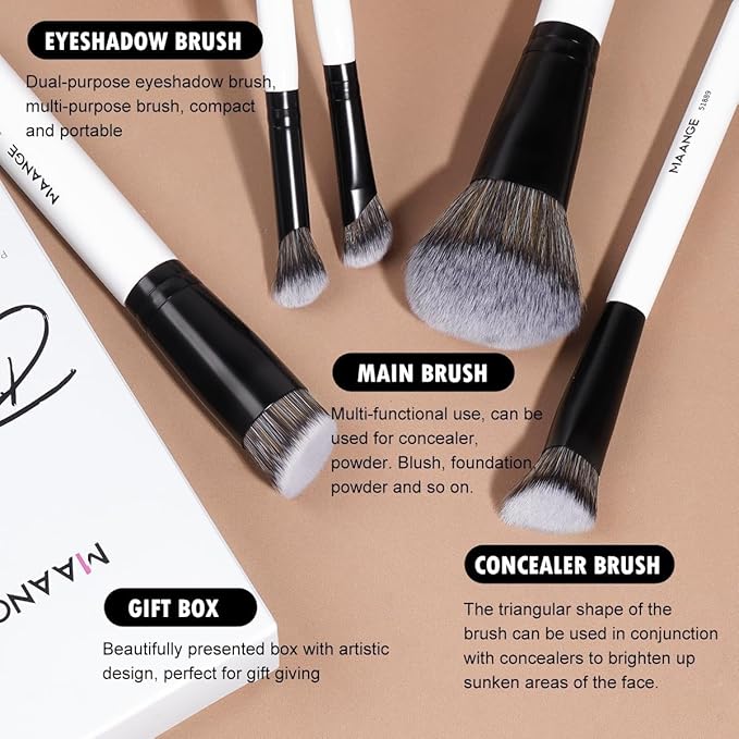 MAANGE 6 PCS Foundation Contour Conceal Brush Set, Makeup Brushes, Eyeshadow Concealer Brushes, Double Sided Blending Eyebrow Brush Professional Face brush Set Tools, For Liquid, Cream, Loose Powder
