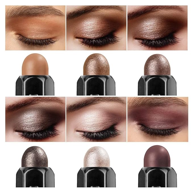 6PCS Eyeshadow Stick Makeup Sets, Smoky Brown Cream Eyeshadow Pen,Metallic And Matte Shimmer Eye Shadow Eye Brightener Stick Pencil Crayon, B02-Fall Brown