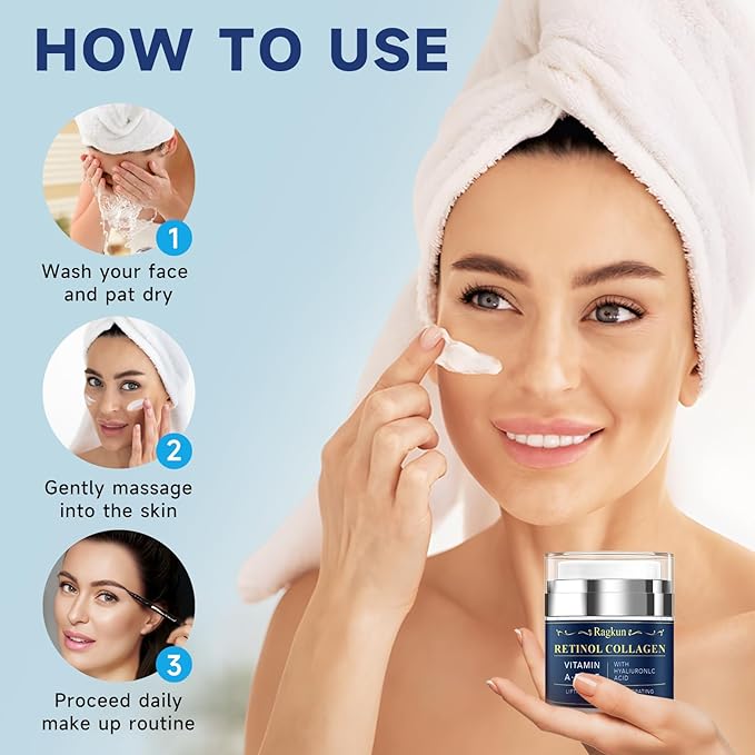 Retinol Cream for Face, Collagen Neck Creams for Tightening and Firming, Anti Aging Facial Moisturizer for Women & Men, Instant Face Lift Wrinkle Cream with Glycolic Acid Pads