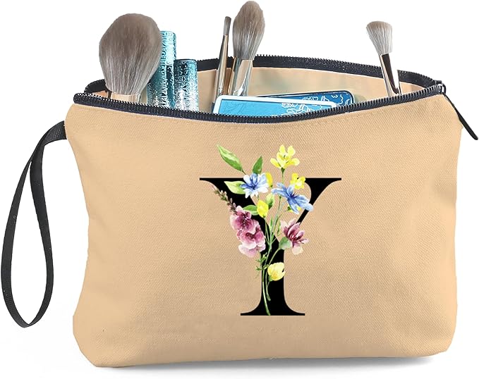 Appreciation Initial Monogram Gifts for Sisters from Sister Employees Team Bride Womens Unique Mom Personalized Makeup Cosmetic Bag with Mirror Mothers Day Christmas Graduation Y