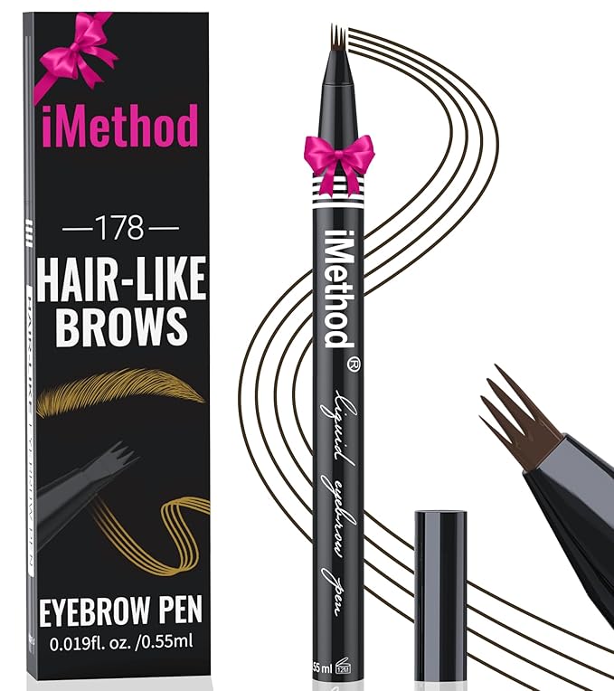 iMethod eyebrow pen - Microblading eyebrow pen, eyebrow pencil with a Micro 4-Fork Tip for Natural Hair-Like Brows, Long-Lasting Eye Brow Pencils for Women, Waterproof, Dark Brown