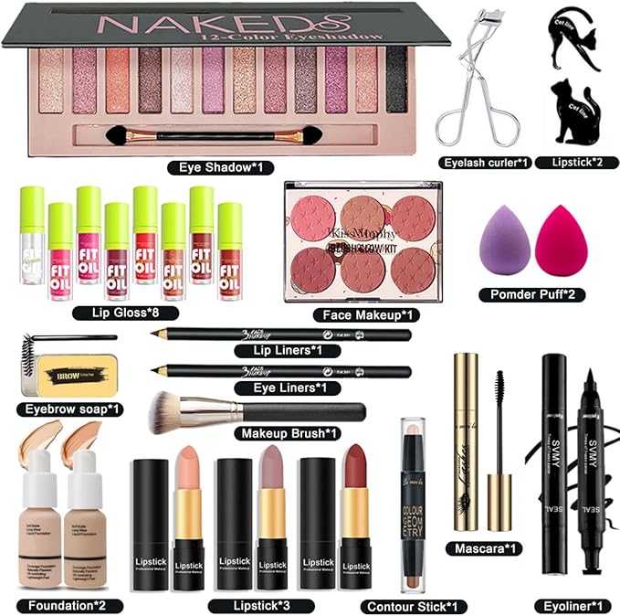 28 Pcs All in One Full Makeup Kit for Women, Makeup Set for Women&Beginner,Eyeshadow, Foundation, Lipsticks, Eyeliner, Mascara, Brow Soap Make Up Gift Set for Women Teen Makeup Kit For Girl