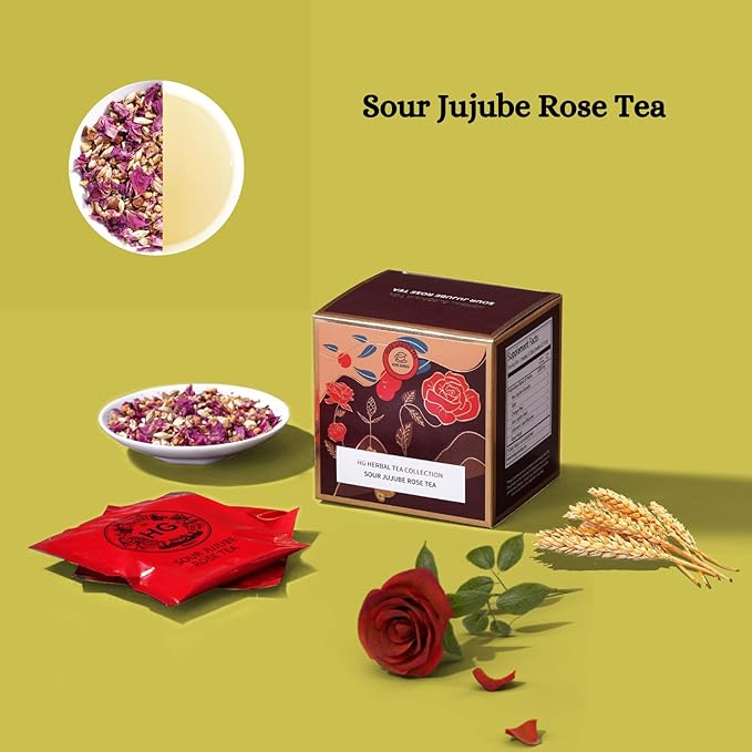 Sour Jujube Rose Herbal Tea Gift Set – Caffeine-Free Fruit Tea for Sleep and Immune Support | 20 Bags + 100g Rock Sugar | Natural Wellness Drink | Elegant Holiday Gift Box for Women, Mom, Friends