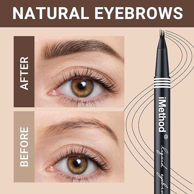 iMethod Eyebrow Pen - Eyebrow Pencil with Micro 4-Fork Tip, Microblading Eyebrow Pen for Natural Hair-Like Brows, Long-Lasting Eye Brow Pencils for Women, Smudge-proof, Black
