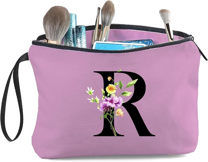 Women Birthday Maid of Honor Monogrammed Gifts for Bride Bridesmaid Sister Friend Her Teacher Makeup Cosmetic Bag with Mirror Mothers Day Christmas Graduation R